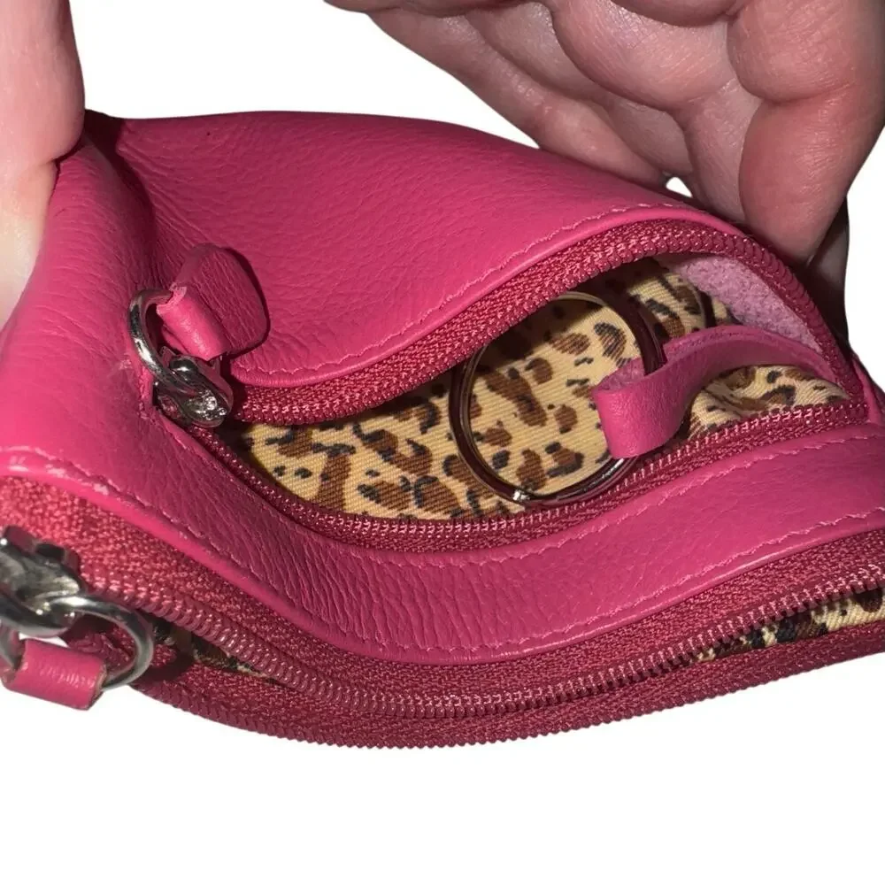 Leather Coin Holder Pouch with Key Ring in Barbiecore Pink, New without Tag